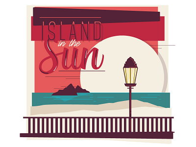 Island in the sun illustration illustrator island landscape pommes retro sun travel typography vector vintage