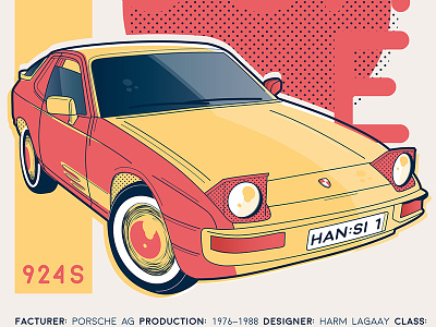 Porsche 924s 924s car classic iampommes illustration oldtimer pommes porsche poster vector