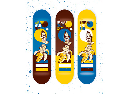 Some banana split shit skateboard graphic banana blue blunt brown cartoon character deck graphic iampommes illustration mannheim pommes series skateboard skateboard graphics skateboarding smoke split vector yellow