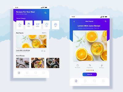 Recipes App bot design dribble app food interaction recipes app ui ux vector website