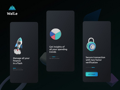 Wallet app - Onboarding 3d app design dark theme design finance fresh illustration minimal trending typography ui ux wallet app