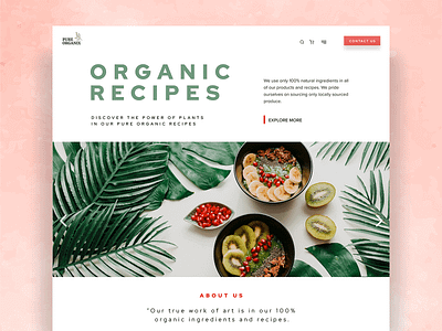 Organic Recipes landing page design branding creative design food graphic design green healthy healthy eating healthy food healthy lifestyle organic organic food plant based plants recipes uidesign user experience uxdesign vegan webdesign