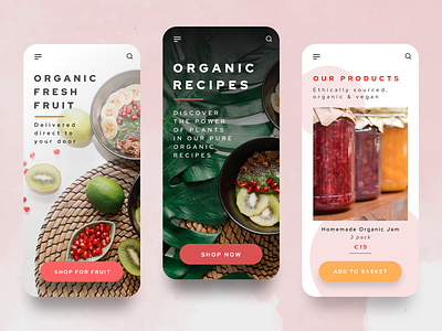Organic food & recipes app designs