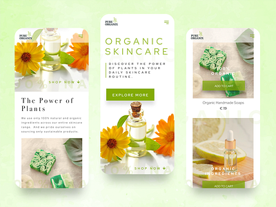 Organic skincare mobile design beauty branding creative design flowers graphic design green minimal mobile mobile app mobile design modern online store organic plants skincare typogaphy ui design user experience ux design