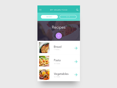 App UI design for a vegan recipe app