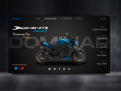 Website UI | Bajaj Dominnar adobexd bajaj behance brand branding colour dailyui dashboad design dominar motorbike motorcycle typography ui ux website website design