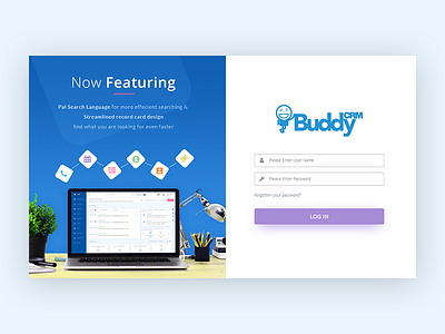 BuddyCRM Login Page dashboards design interface ui ux