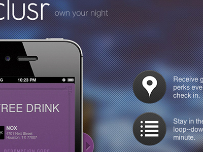 New Exclusr Marketing Site app blue exclusr image slider ios iphone mobile nightlife purple