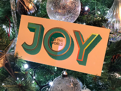 Joy to The World card christmas design designer holographic leeds limited editon screen print typography