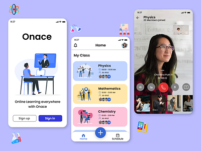 Onace (Online Space) design education illustration online class ui ux