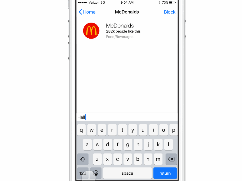 mcDonalds facebook messenger bot prototype in FramerJS