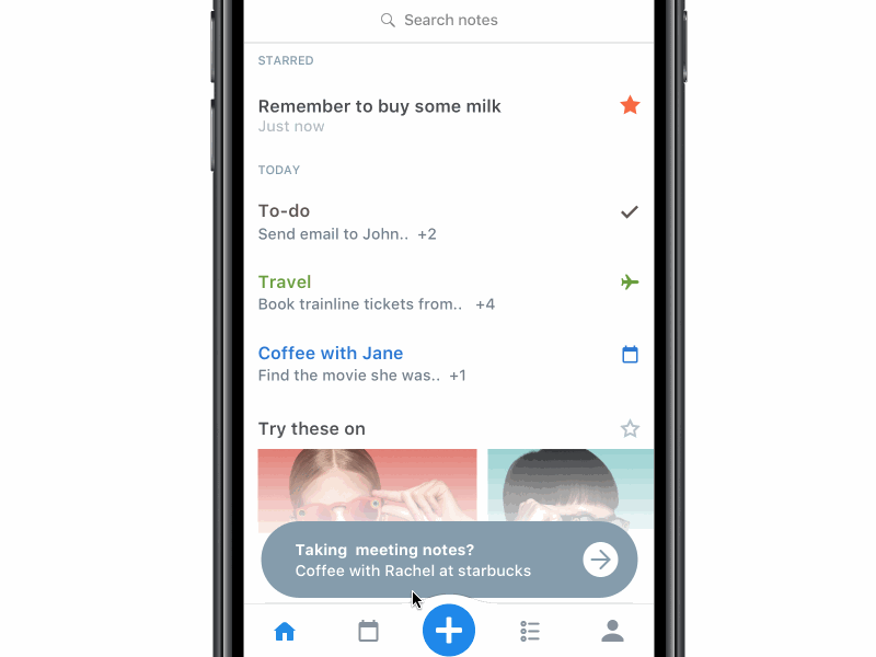 Notes app interaction concept in framer