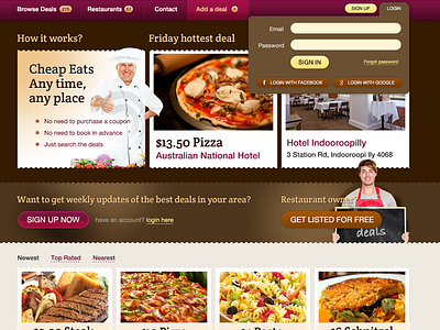 upcoming mealdeal home page deals food home page login meal popup signup web design