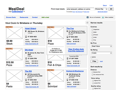 results with filter page deal deals filter meal prototype results sketch wireframe