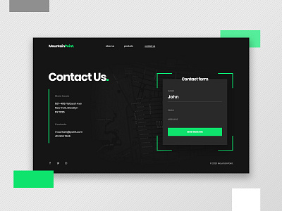 Contact Us Design - Daily UI 028 adobe photoshop contact us contacts daily ui dailyui dailyuichallenge dark dark mode design minimalistic modern ui web design webdesign