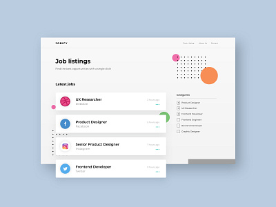 Job Listing UI Design - Daily UI - 050 adobe photoshop daily ui dailyui dailyuichallenge design job listing minimalistic modern ui web design webdesign