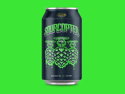 SourCopter Label brewing can custom type green helicopter label lettering south dakota vector