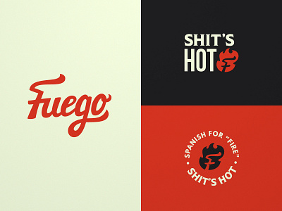Fuego Redux branding cartoon design fire grunge hot lettering logo retro sauce script seal spanish typography vector