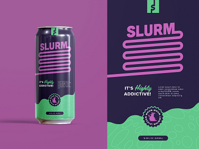 Dribbble Warmup - Slurm Can Mockup beer branding cartoon design futurama illustration layout logo packaging print rebrand retro seal soda typography vector