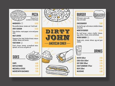 Dirty John - American Diner - Menu Design design diner food freelance freelancer graphic graphic design graphicdesign indesign menu menu design restaurant