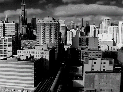 South Loop Chicago aerial animation black and white chicago drone handdrawn motion graphics