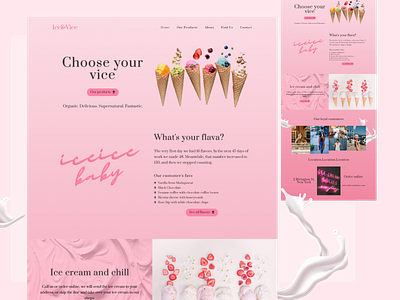 Ice&Vice - Fun Icecream store landing page chill copy design food girly icecream iceice icon logo pink typography ux vice web wordpress design