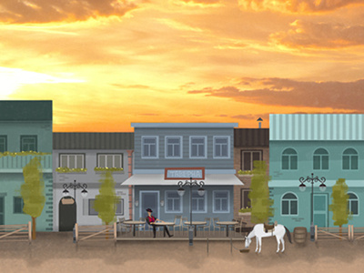 Wild-Wild West city cowboy dobrograph horse location street west wild