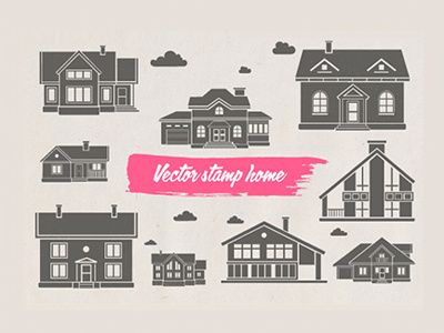 Home icons black brush dobrograph estate home house icons pink real stamp white
