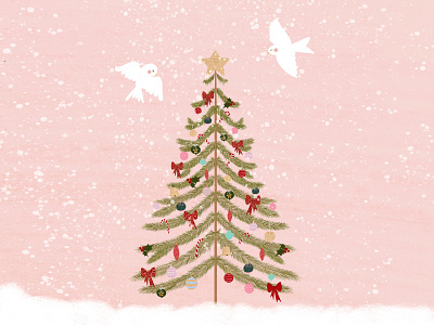 Christmas tree and turtle doves childrens illustrator christmas christmas tree design doves illustration illustration design illustrator pink pink illustration turtle doves