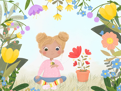 the girl, the bee and the flower kid lit illustration