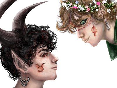 Taurus and Sagittarius art horoscope illustration