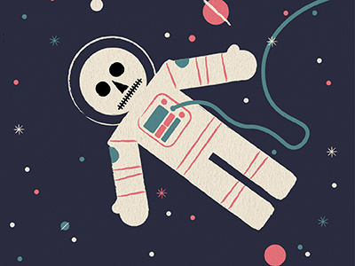 Space is Scary astronaut illustration mid century skull