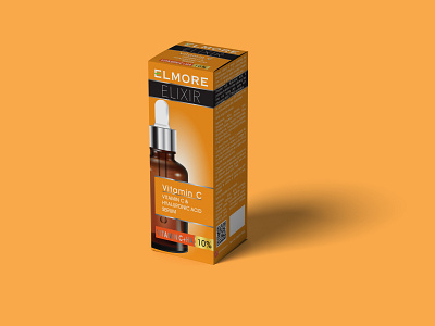 Elmore Elixir Vitamin C Serum Packaging Design branding cosmetic design creative design design graphic design label design logo modern packaging design professional skin care vector