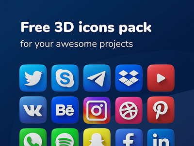 Free 3D icons pack with social media networks 3d behance business concept design facebook graphic icon illustration infographic media pack set social symbol telegram twitter vector vk youtube