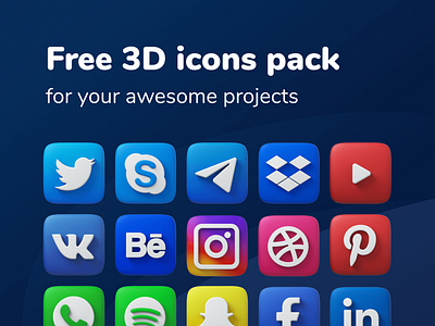 Free 3D icons pack with social media networks