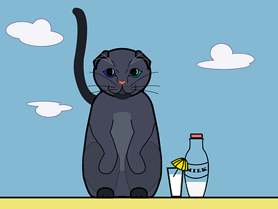Сat on the beach beach cat draw illustration milk