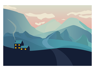 dawn in the mountains illustration vector