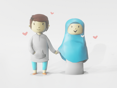 Muslim Couple 3d 3d illustration blender clean colorful cute design hijab illustration love muslims render trendy twinbrosco