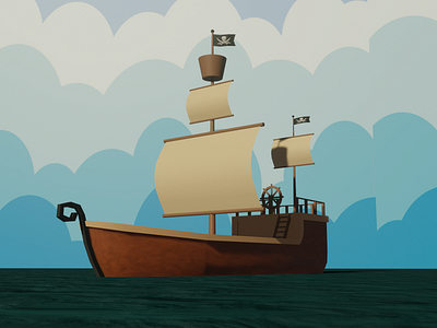 Fantasy pirate Ship 3d 3d illustration blender branding clean colorful cute design illustration render trendy twinbrosco