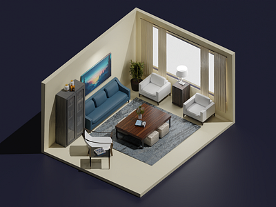 Lounge 3d illustration blender clean cute design home house illustration render twinbrosco