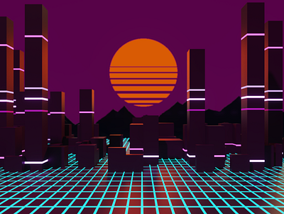 Retro Sun 3d 3d art city design retrowave sun voxel voxel art voxelart