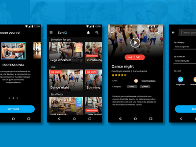Soniq for Android android app dark design gym material mobile mockup ui ux workout