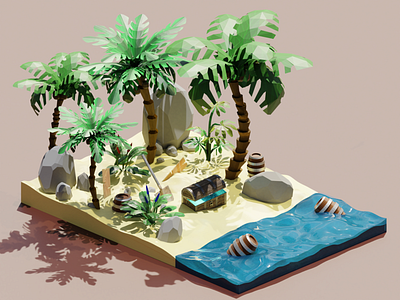 Treasure Island 3d 3d art 3d artist 3d modeling beach blender design fantastic fantasy fantasy art game games illustration island render treasure