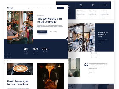 Miels Coworking Place and Cafe Landing Page (Exploration) cafe coffee design minimal simple ui uidesign uxdesign