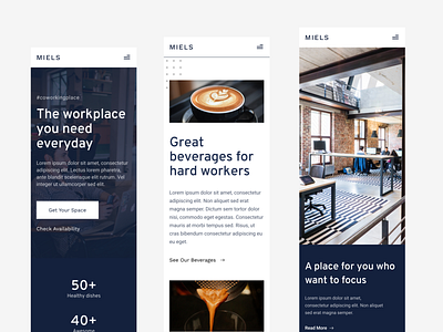 Miels Coworking Landing Page (Mobile View) cafe coffee coworking design landingpage minimal mobile simple ui uidesign uxdesign