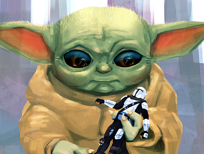 Grogu (aka Baby Yoda) with his Favorite Action Figure baby yoda grogu illustration mandalorian photoshop star wars