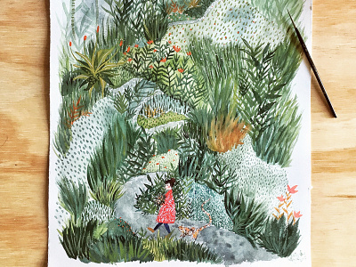 Journey With Cat - Illustration gouache illustration painted painting plants watercolor watercolour