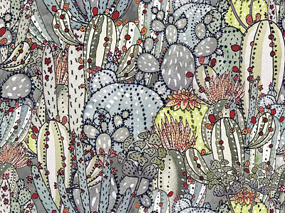 Imaginary Cacti botanical cacti cactus desert details floral gouache plants succulents watercolor watercolour