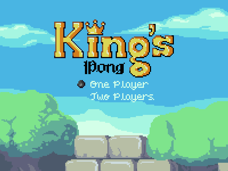 King's Pong Menu 8bit animated art brick crown gold pixel shiny sky tree unity