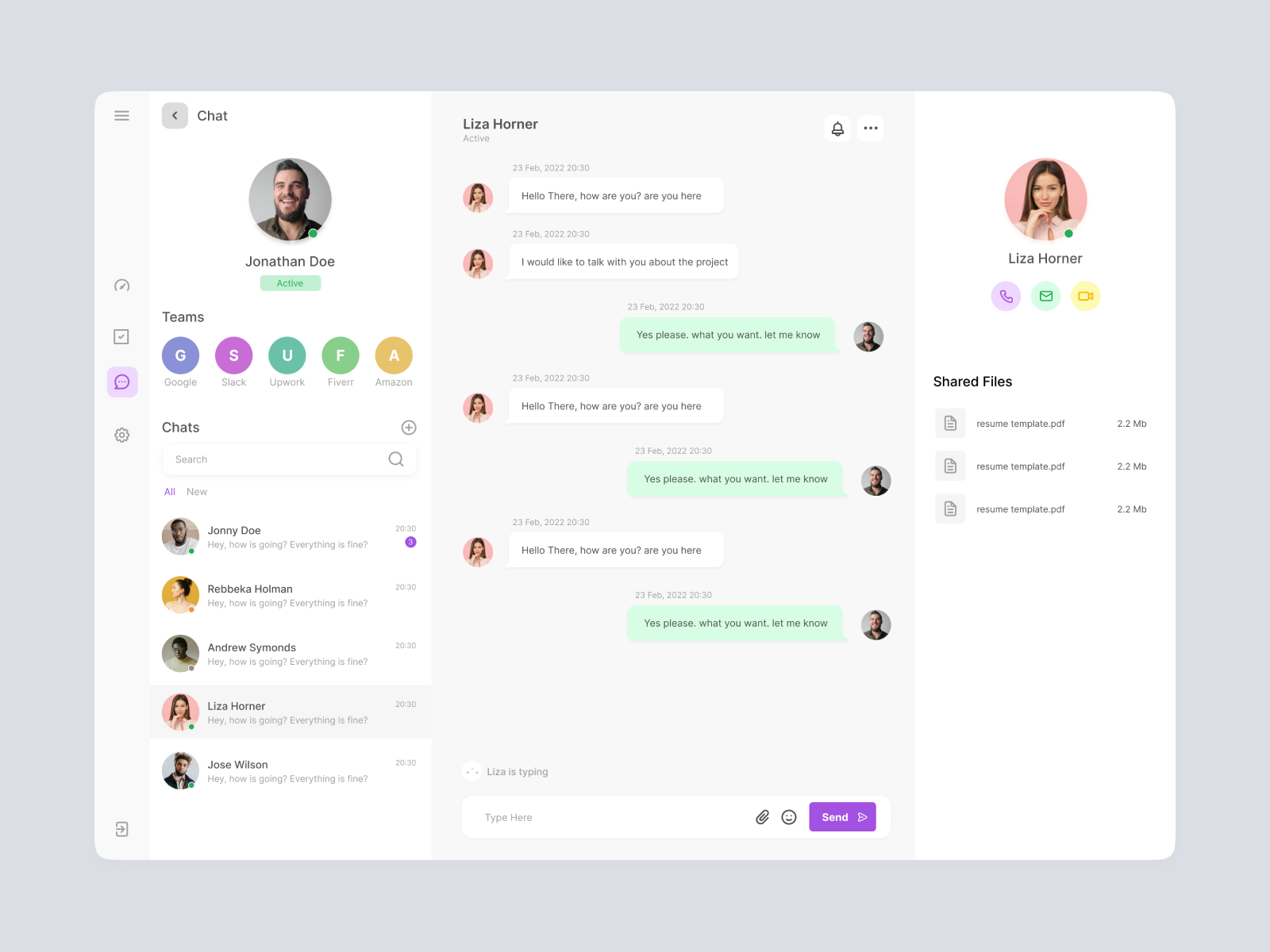 Chat Web Application UI by Imran Hossain on Dribbble